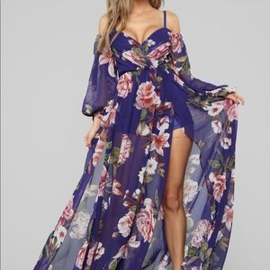A Beautiful Creation Floral Maxi Dress - Navy